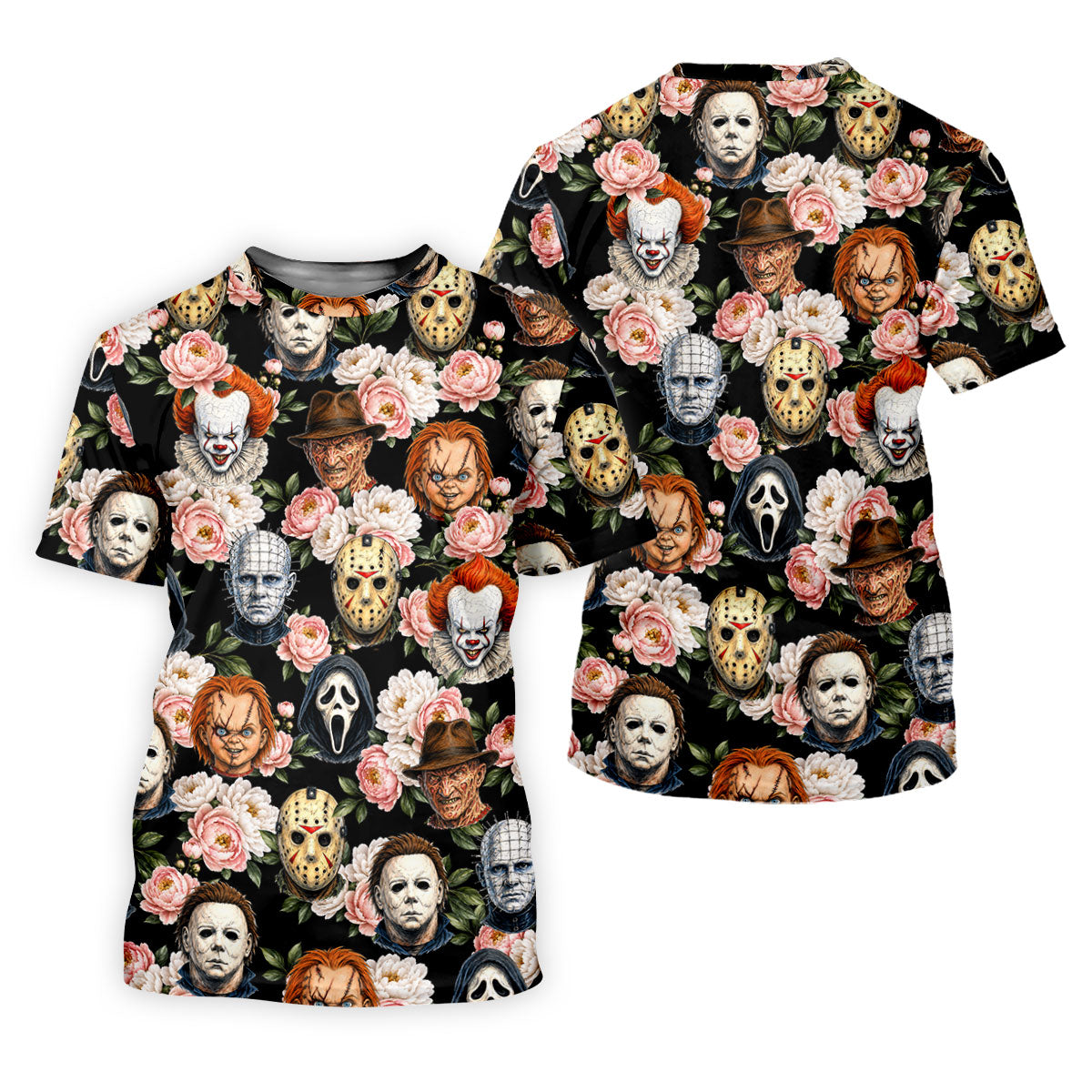 Horror Icons Floral Hawaiian Golf Shirt, Women's Golf Tops, Ladies Golf Shirts