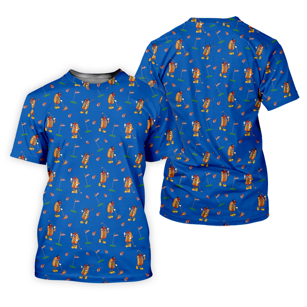 Cartoon Hot Dogs American Flag Pattern 250th Anniversary Blue Golf Shirt, Women's Golf Tops, Ladies Golf Shirt