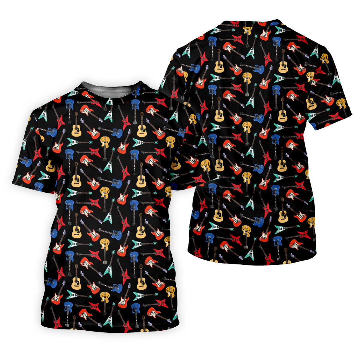 Guitar Pattern Hawaiian Golf Shirt, Music Lover Men's Golf Shirt, Polo Shirts For Men