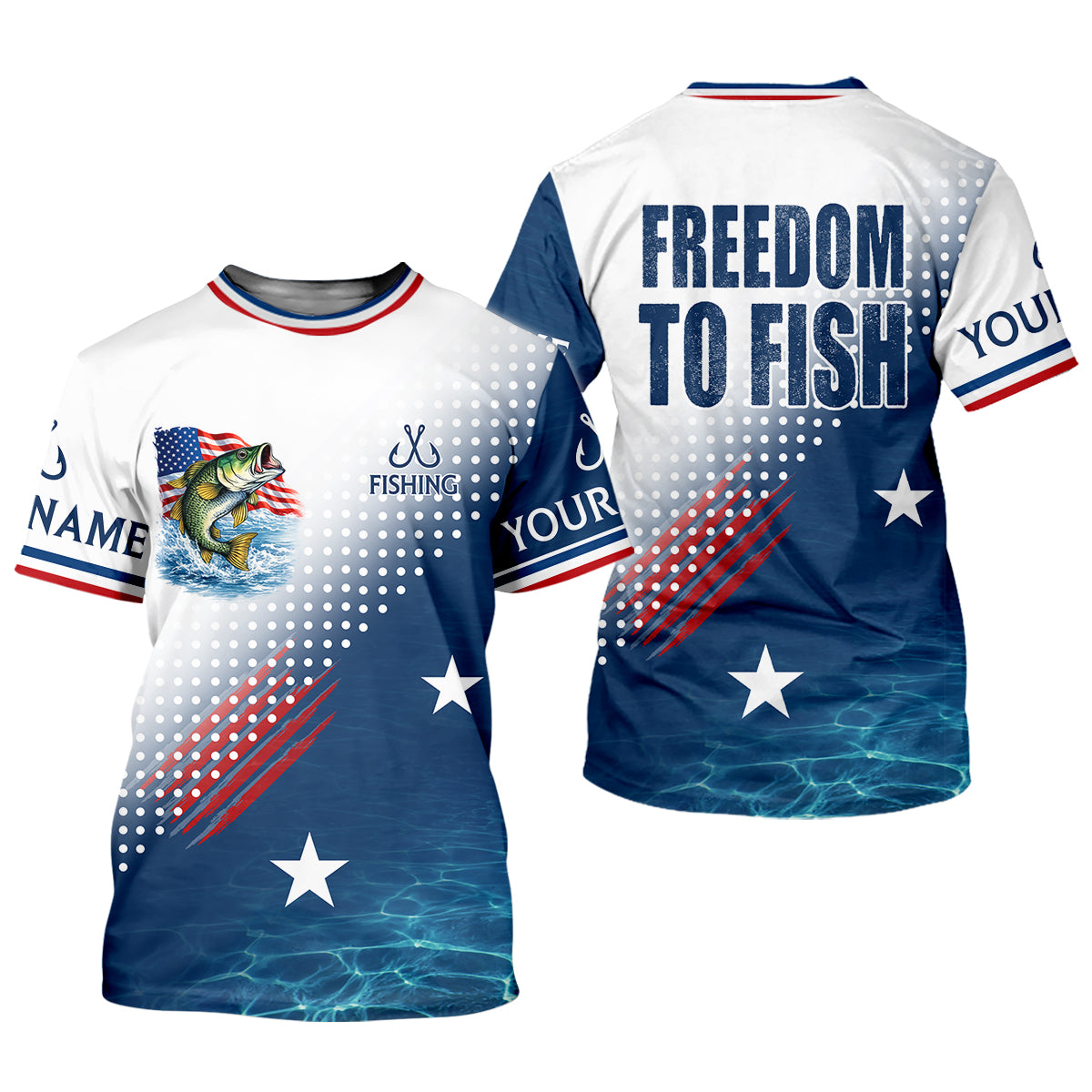Freedom To Fish Shirt, Personalized American Flag Fishing Long Sleeve For Men, Fishing UPF Shirts