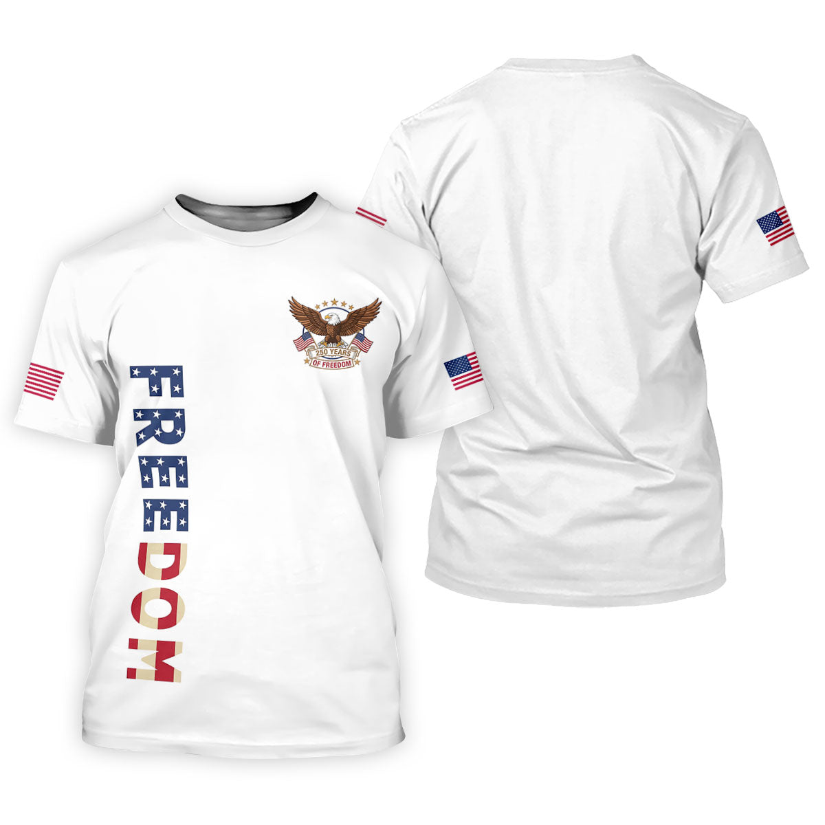 250 Years Of Freedom US Flag Logo White Golf Shirt, Patriotic 4th Of July Golf Shirts For Men