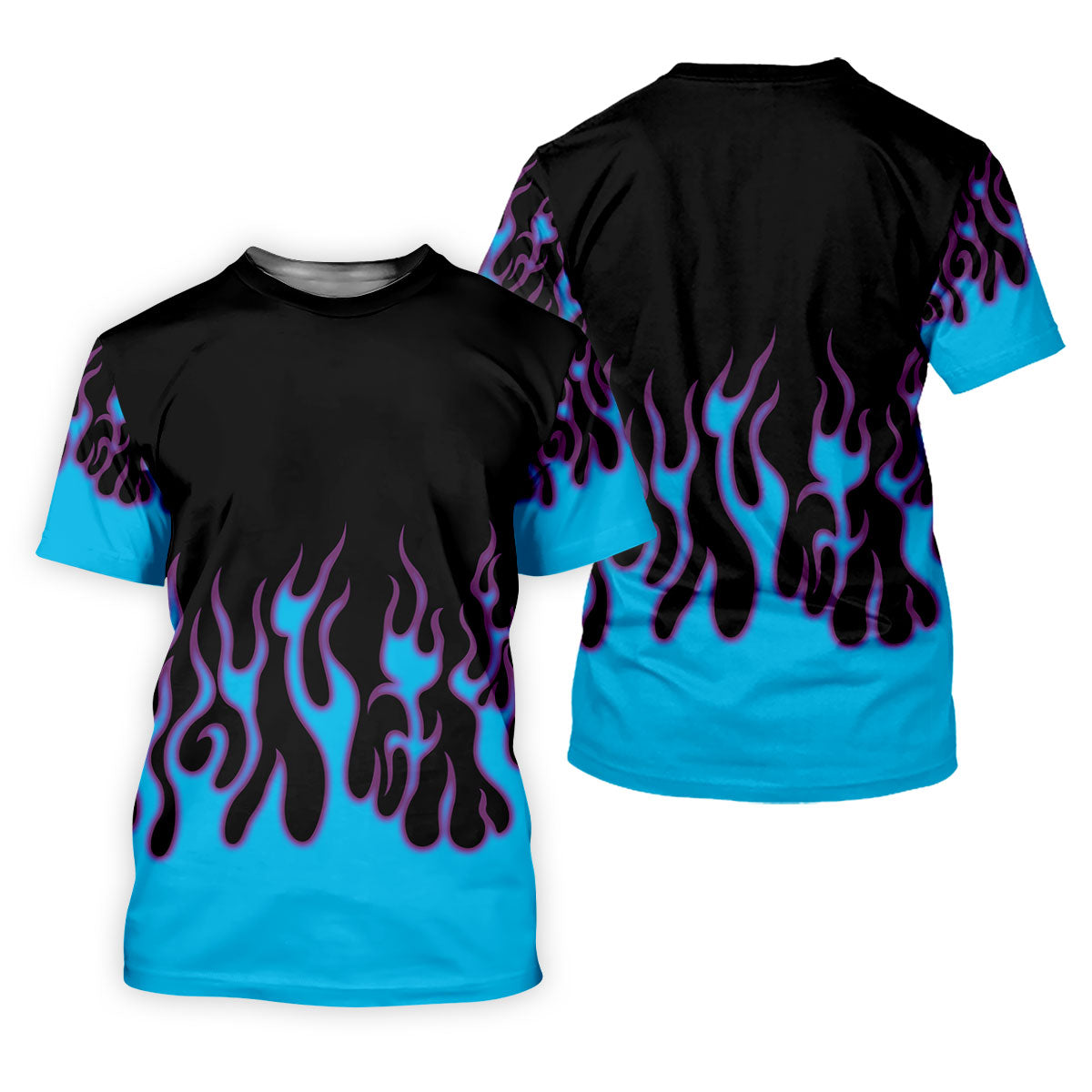 Black Cyan Purple Flame Sleeve Golf Shirt, Women's Golf Tops, Women’s Golf Apparel