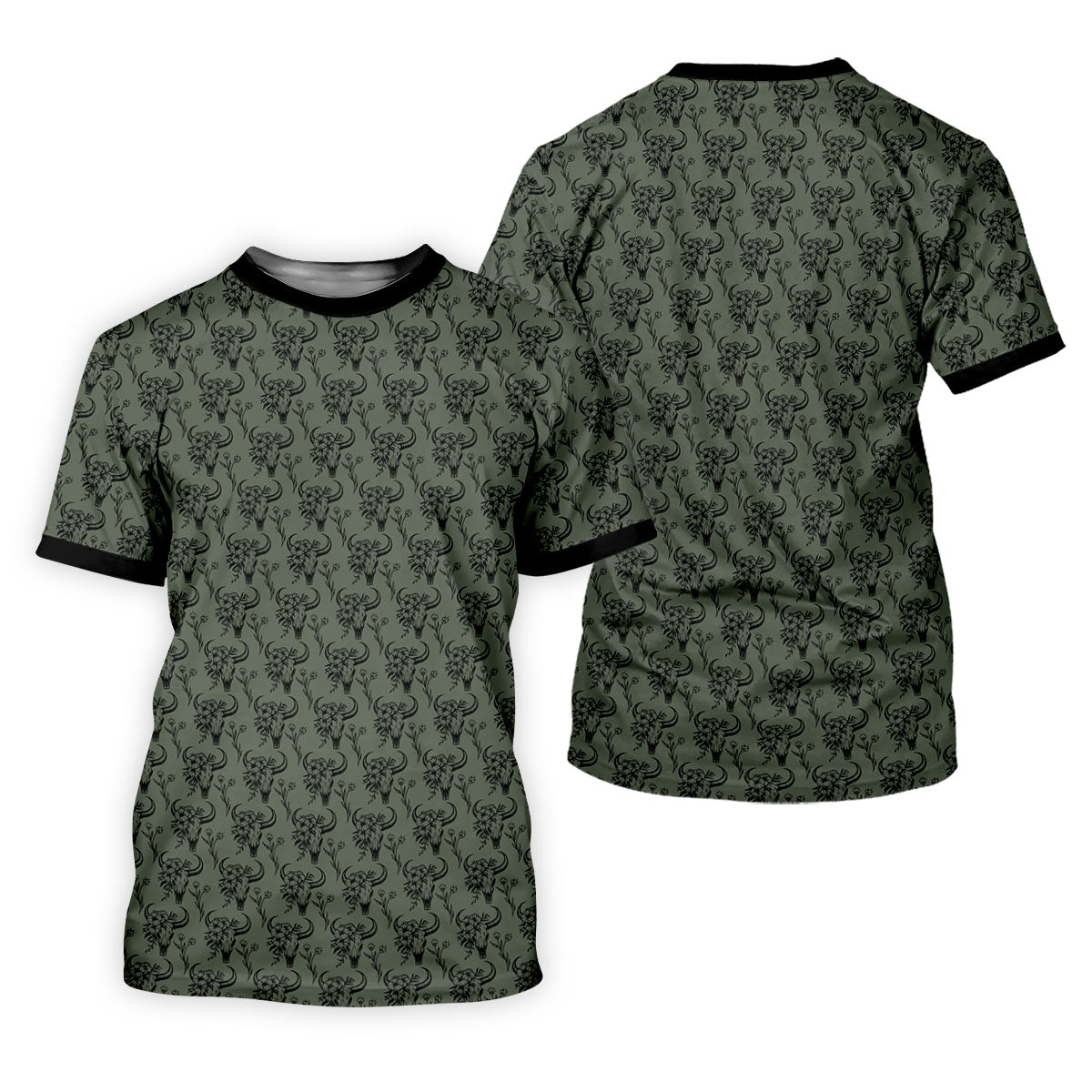 Cow Skull With Flowers Western Theme Forest Green Golf Tops For Men, Polo ShirtFor Men, Golf Shirts For Men