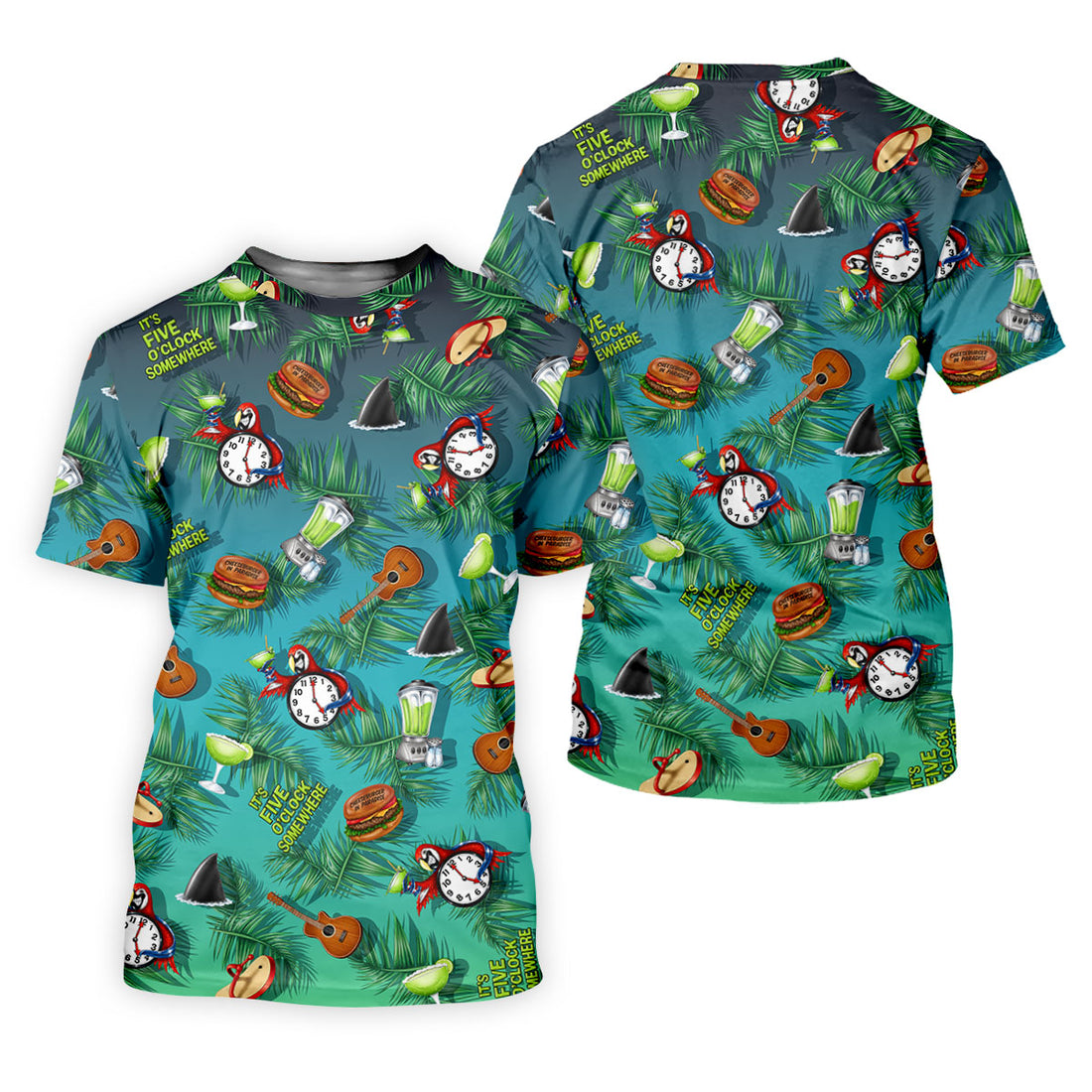 Teal Tropical Cocktail Parrot Pattern Golf Polo Shirt, Golf Shirts For Women, Women's Golf Polo