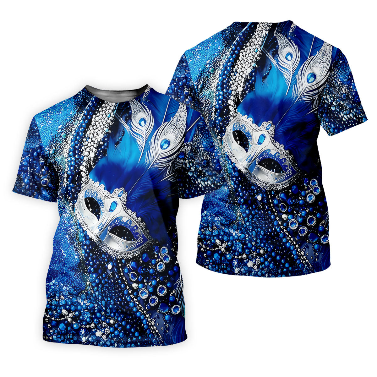 Mardi Gras Masquerade Mask Feather Beads Blue Golf Shirt, Women's Golf Tops, Ladies Golf Polos