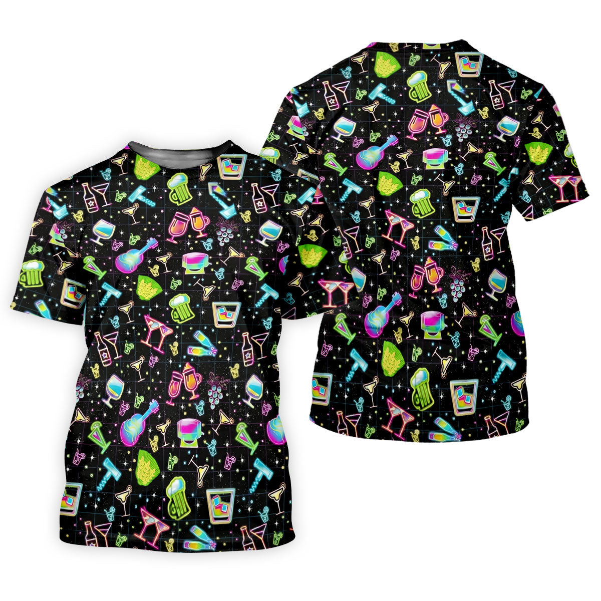 Neon Cocktail Party Pattern Design Hawaiian Golf Shirt, Golf Shirts For Men, Polo Shirts For Men