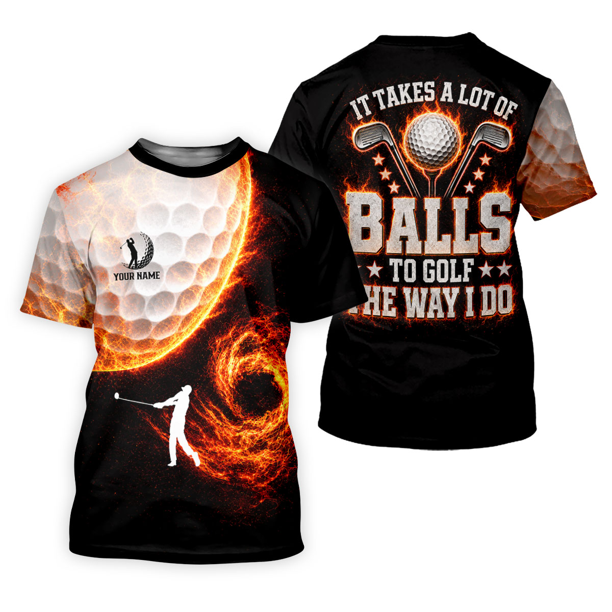 Custom Your Name Fire Golf Ball Polo Shirt, Golf Tops For Women, Women's Golf Apparel
