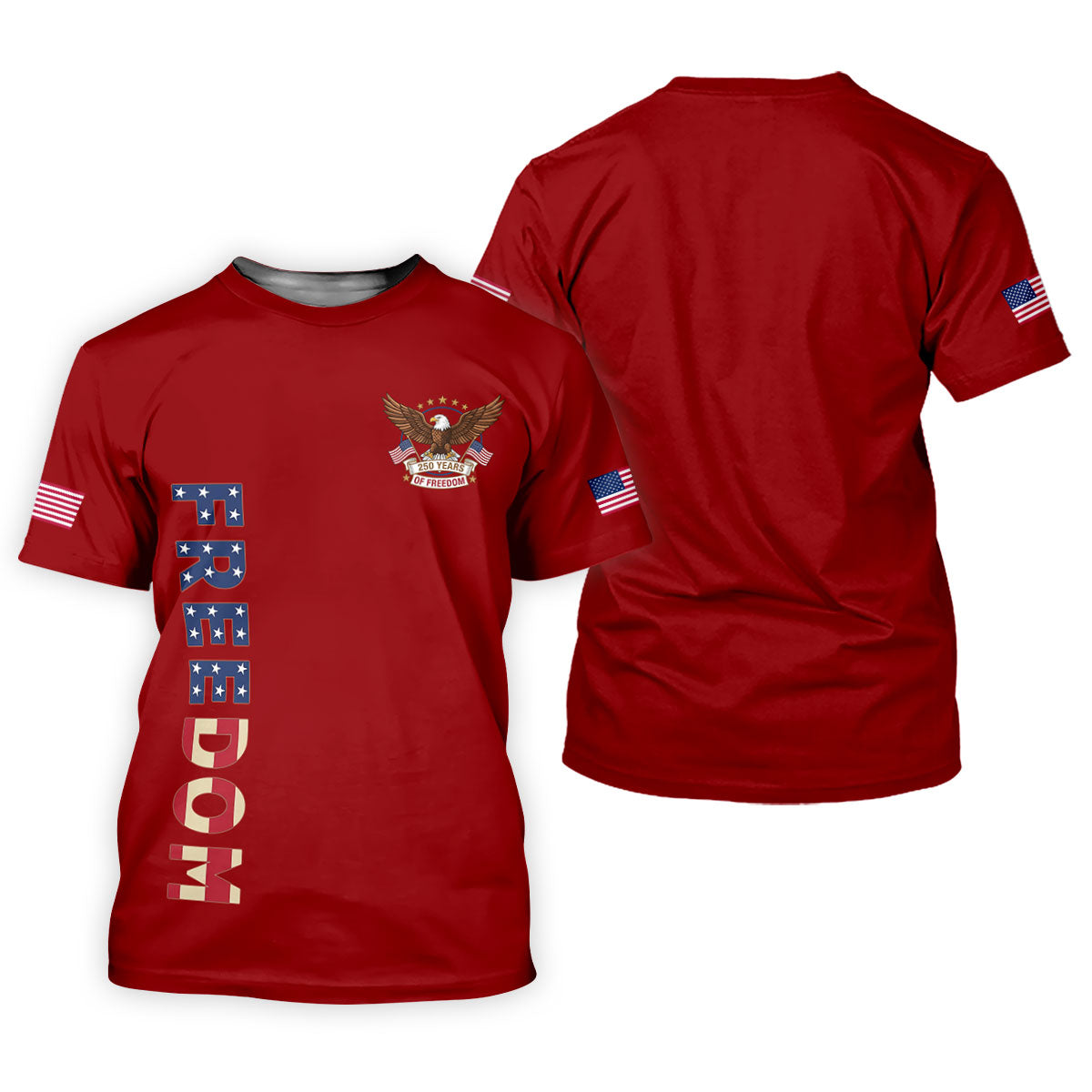 250 Years Of Freedom US Flag Logo Red Golf Shirt, Patriotic 4th Of July Golf Shirts For Men