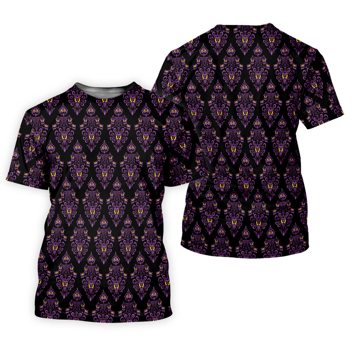 Purple Haunted Demon Faces Halloween Polo Shirt, Printed Golf Shirts, Golf Apparel For Men