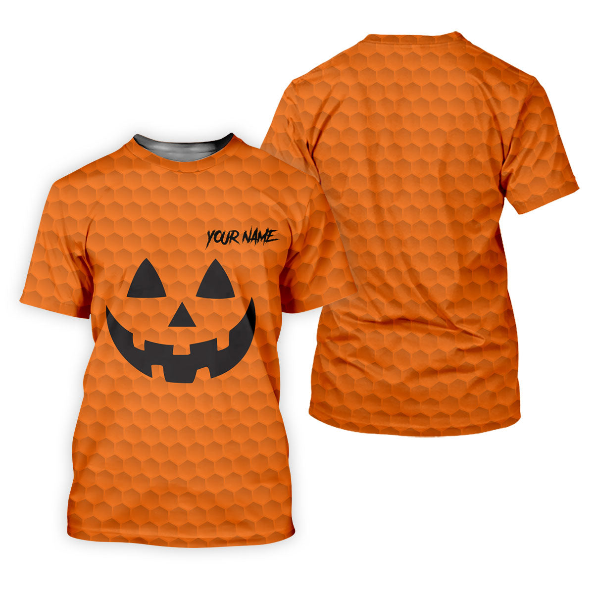 Halloween Pumpkin Face Custom Name Fun Women's Golf Shirts, Ladies Golf Tops, Golf Gifts For Women