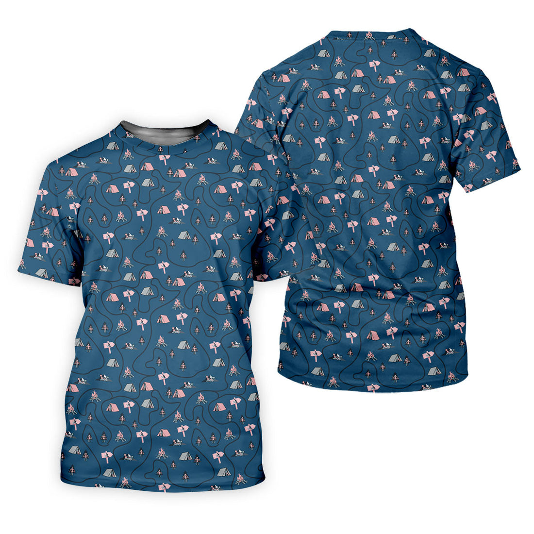 Funny Adult Camping Pattern Polo Shirt, Golf Polo Shirts For Men, Printed Golf Shirts