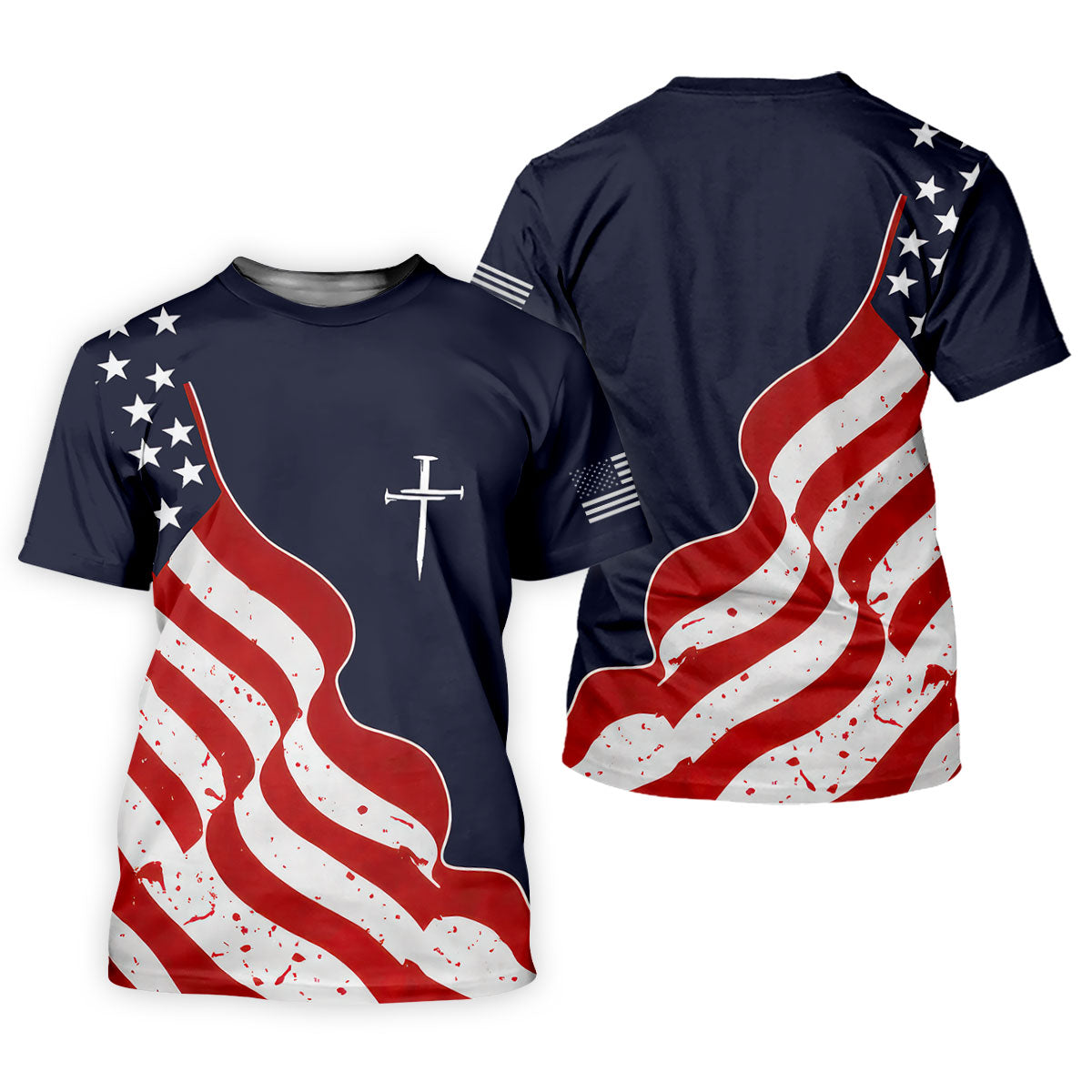 Faith Cross America 250th Anniversary 4th Of July Shirt, Patriotic Navy Golf Shirt For Women