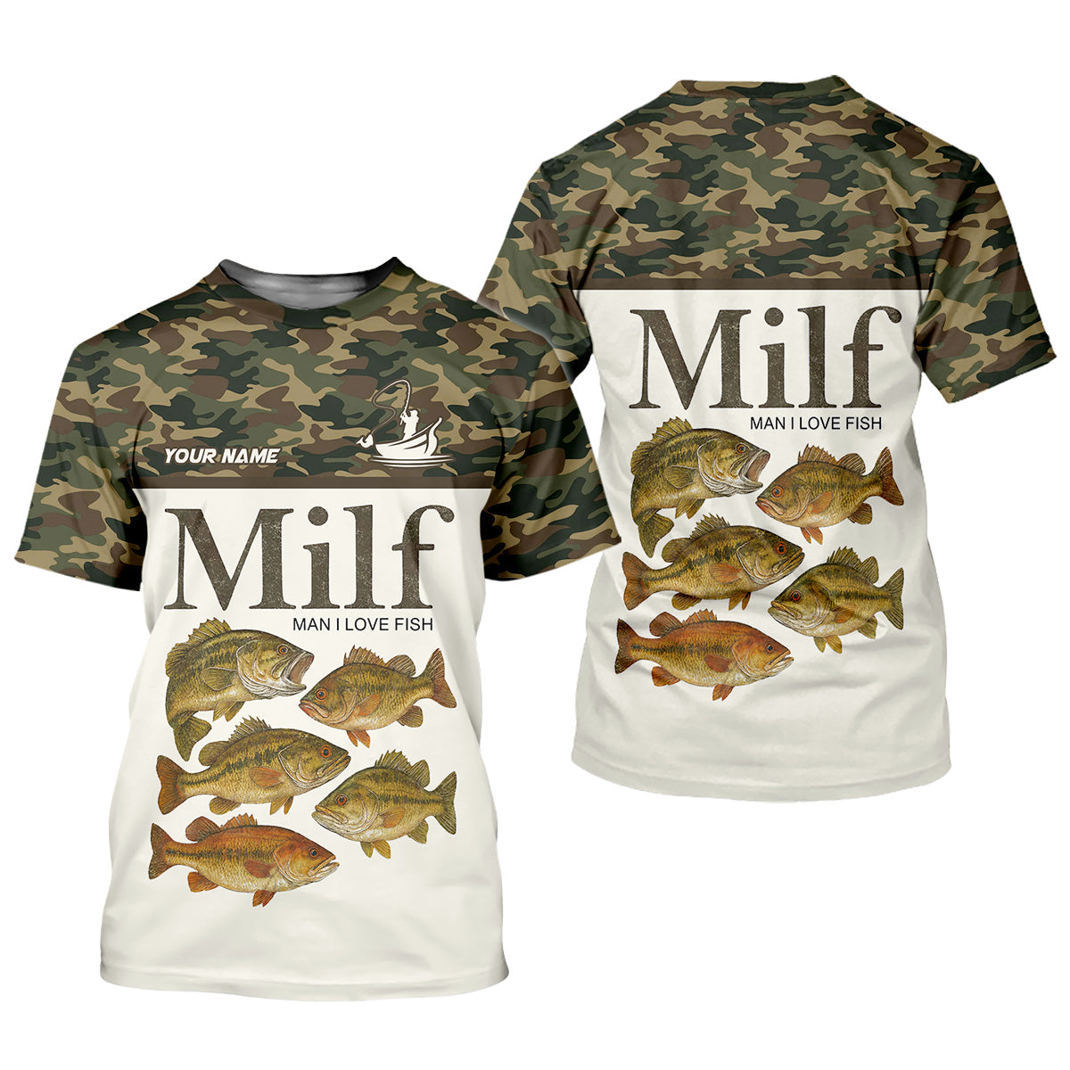MILF Man I Love Fish Funny Fishing Shirt, Camo Fishing UPF Shirts, Fishing Shirts For Men