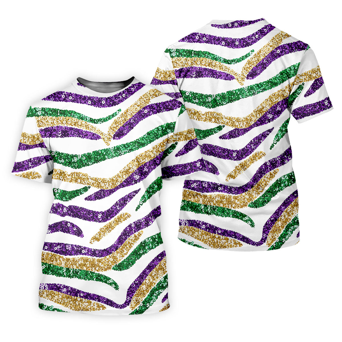 Purple Green Gold Sequin Pattern White Mardi Gras Golf Shirt, Women's Golf Tops, Ladies Golf Shirts
