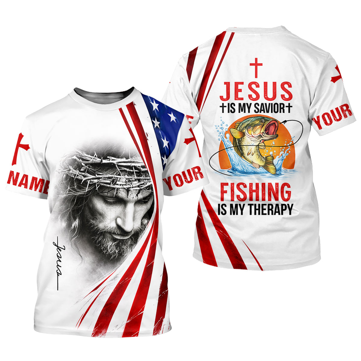 Jesus Is My Savior Fishing Is My Therapy Shirt, Personalized Christian Fishing Long Sleeve For Men