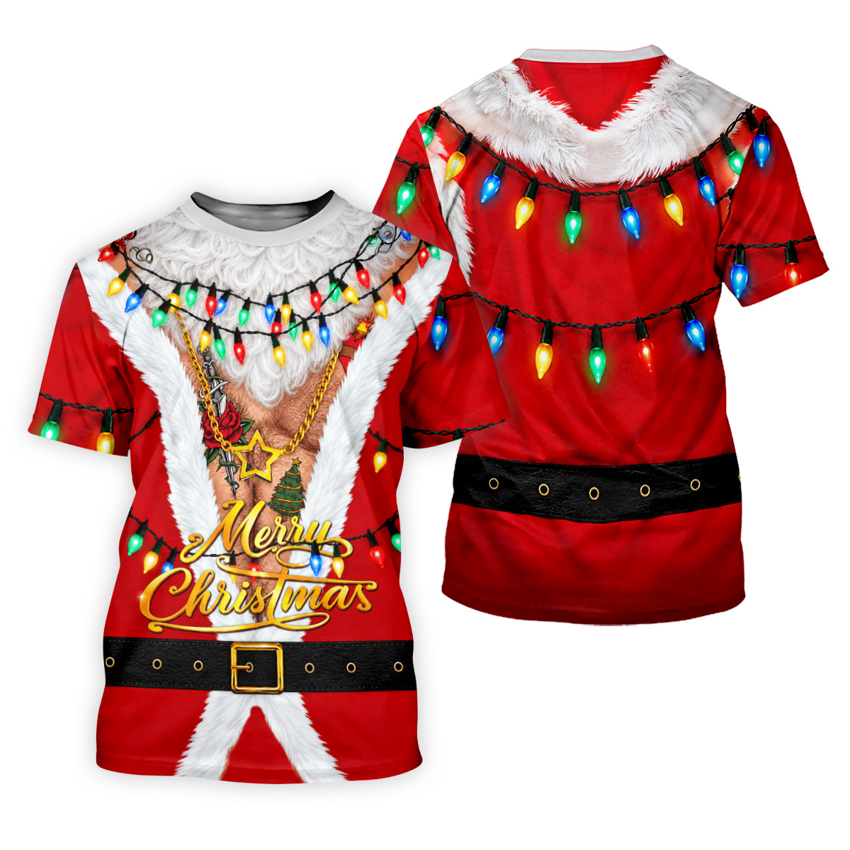 Merry Christmas Santa Lights Gold Chain Polo Shirt, Women’s Golf Polo, Golf Tops For Women