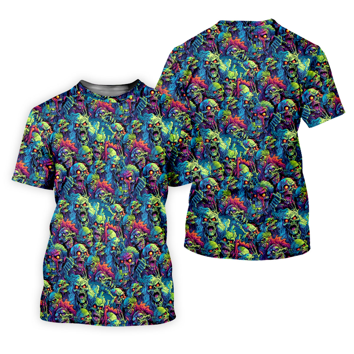 Colorful Zombie Head Pattern Halloween Golf Polo Shirt, Mens Golf Polo, Golf Shirts For Men