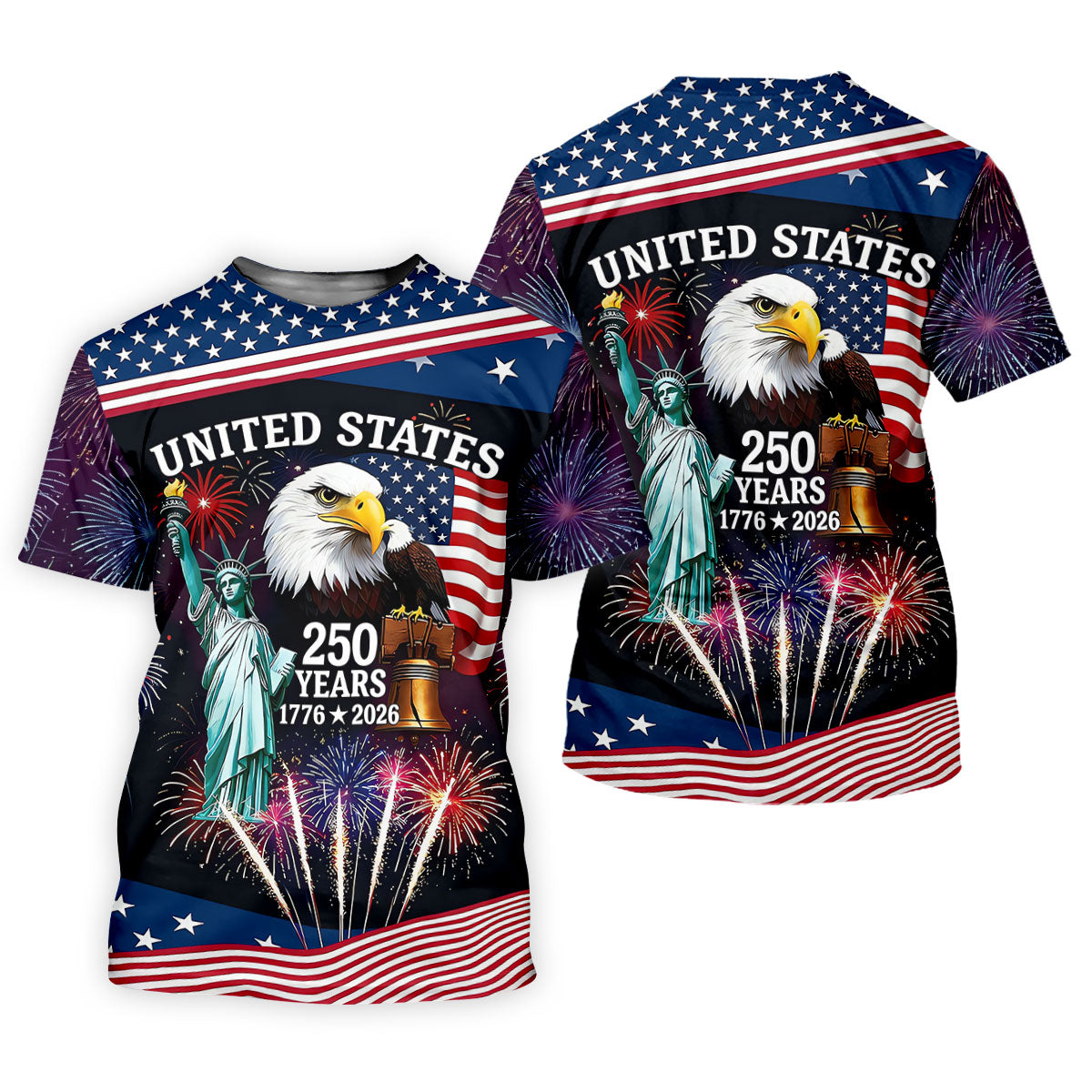 250 Years American Symbols US Flag Golf Shirt, Patriotic 4th Of July Golf Shirts For Men