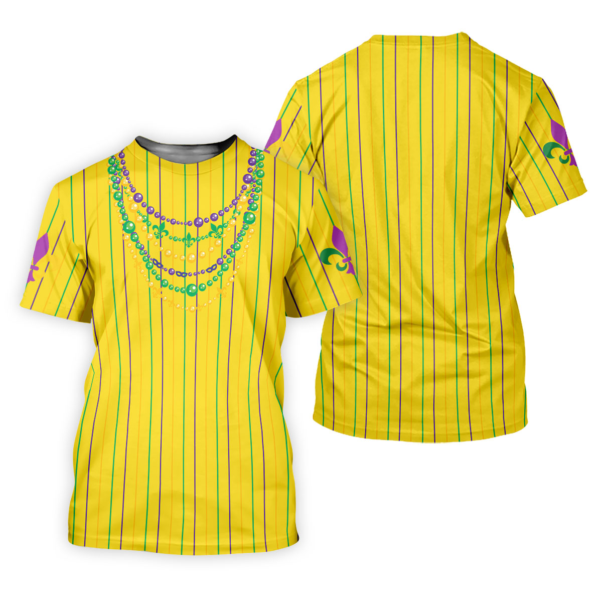 Mardi Gras Beads Necklaces Print Yellow Golf Shirt, Women's Golf Shirts, Ladies Golf Polos, Golf Shirt For Women