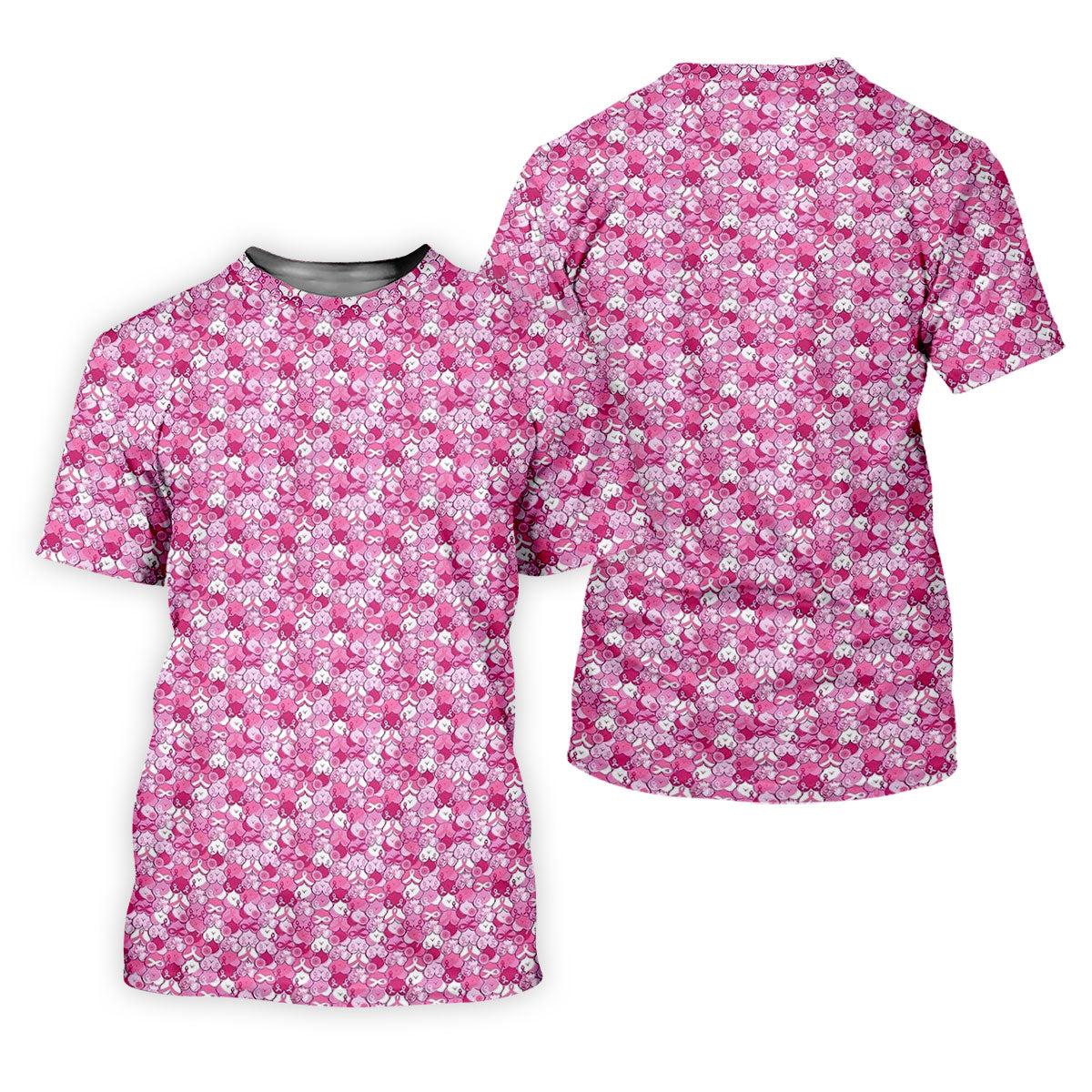 Pink Breast Cancer Hearts And Ribbons Polo Shirt, Golf Shirts For Men, Mens Golf Polo