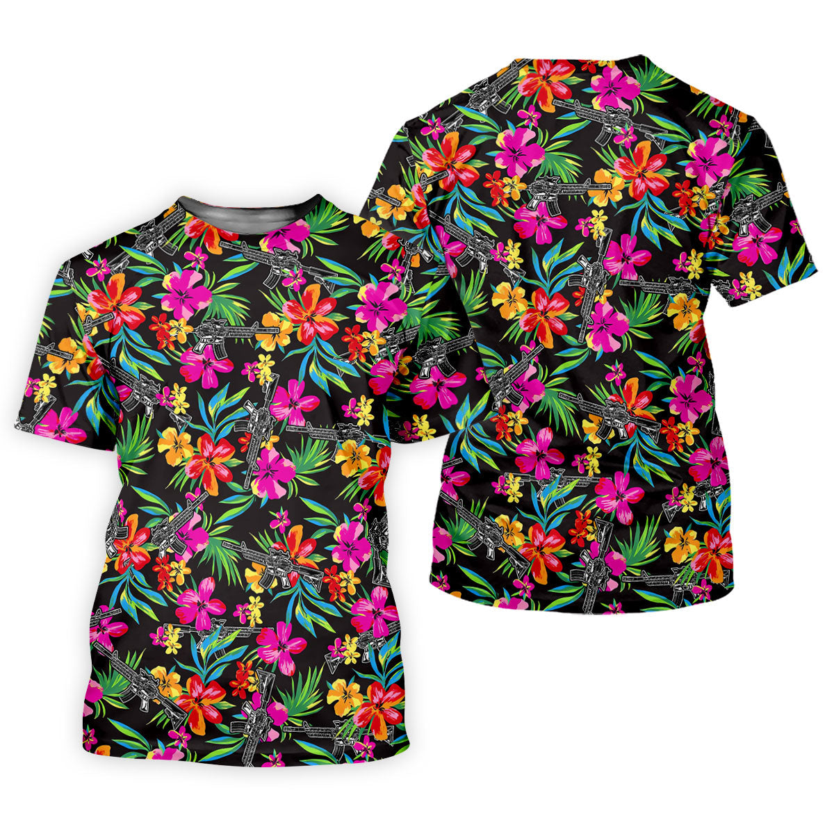 Black Tropical Floral Rifle Pattern Golf Polo Shirt, Men's Golf Shirt, Golf Polo Shirts For Men