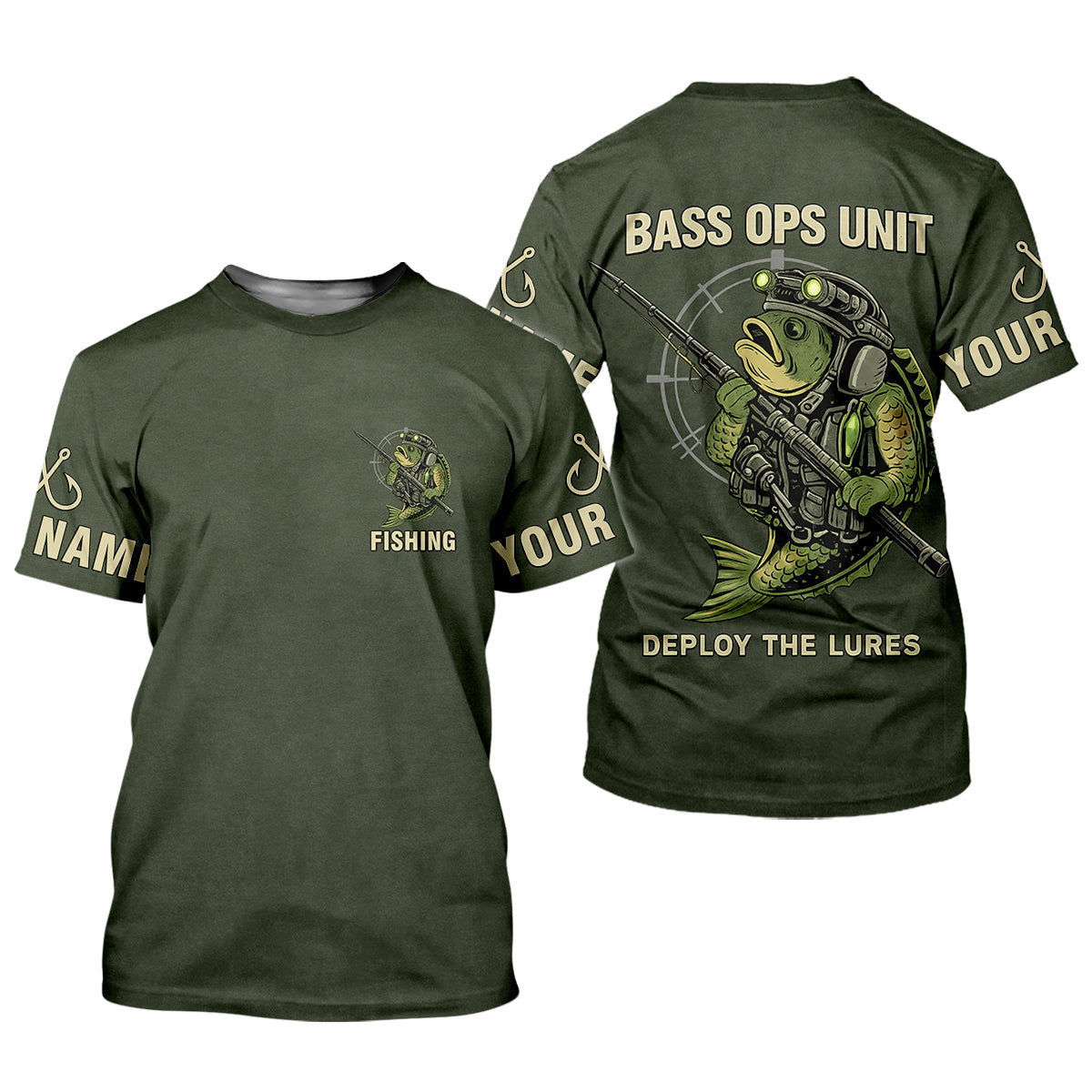 Bass Fishing Shirt, Personalized Military Fishing Long Sleeve Shirt, Funny Fishing Shirts For Men