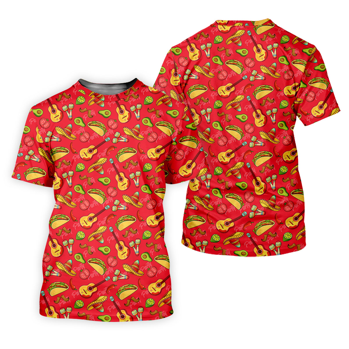 Mexican Party Seamless Pattern Red Ladies Golf Tops, Cinco De Mayo Celebration Golf Shirt For Women