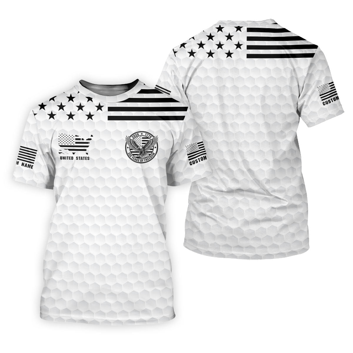 250 Years Of Freedom Golf Ball Pattern White Golf Shirt, 4th Of July Patriotic Golf Shirt For Women