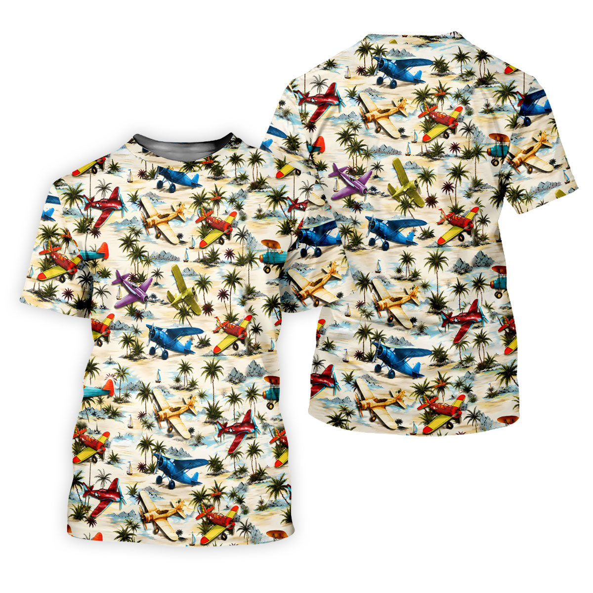 Vintage Airplane Hawaiian Golf Shirt, Tropical Aircraft Pattern, Polo Shirts For Men