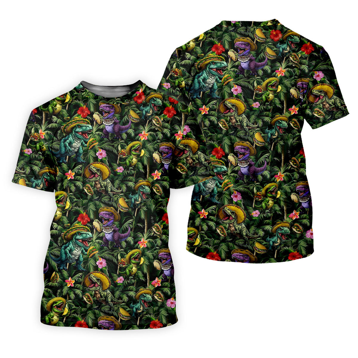 Hawaiian Dinosaur Sombreros Tacos Fun Golf Shirt, Cinco De Mayo Celebration Golf Shirt For Women