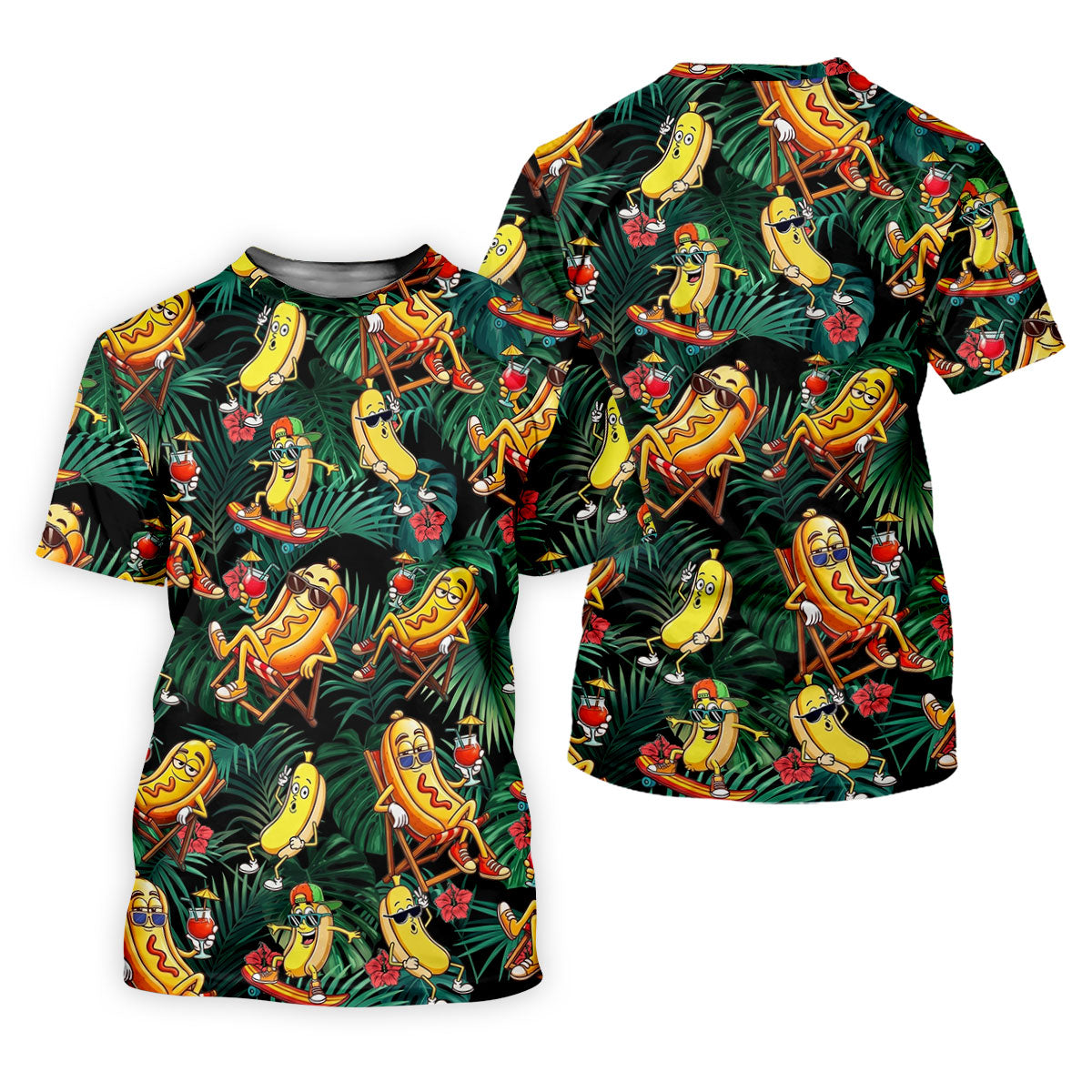 Funny Hot Dog Banana Tropical Hawaiian Golf Shirt, Mens Golf Polo, Printed Golf Shirts