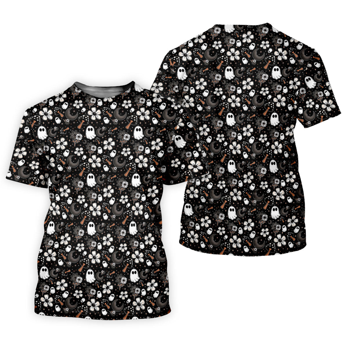 Ghost Horror Character Floral Halloween Golf Polo Shirt, Spooky Shirt, Women's Golf Shirt