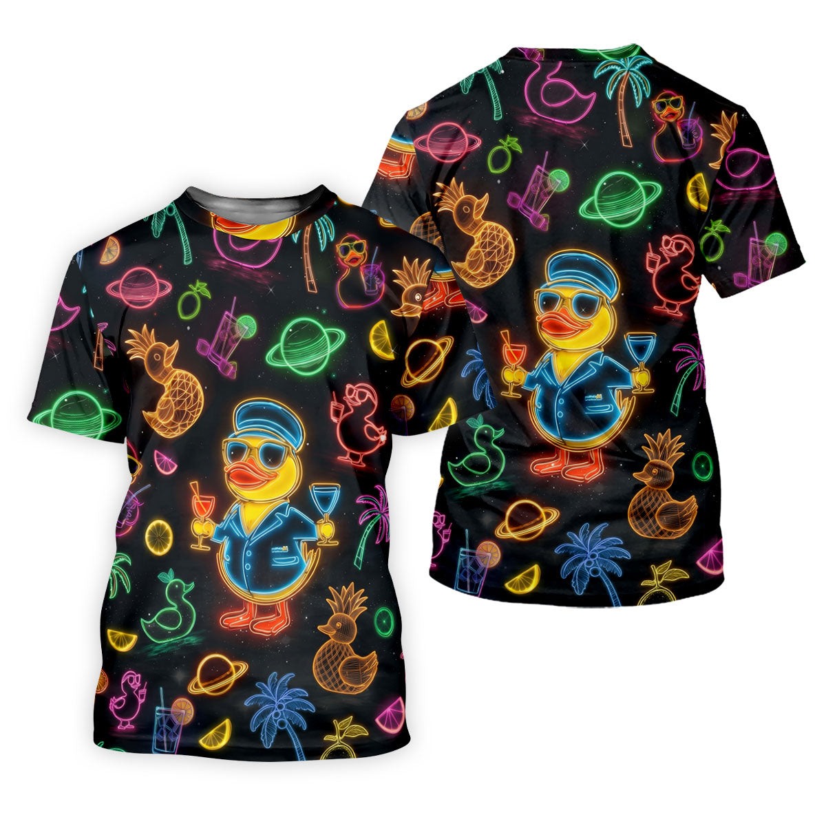 Jet Black Neon Duck Tropical Pattern Golf Shirt, Women's Golf Shirt, Hawaiian Golf Shirt, Golf Polo For Women