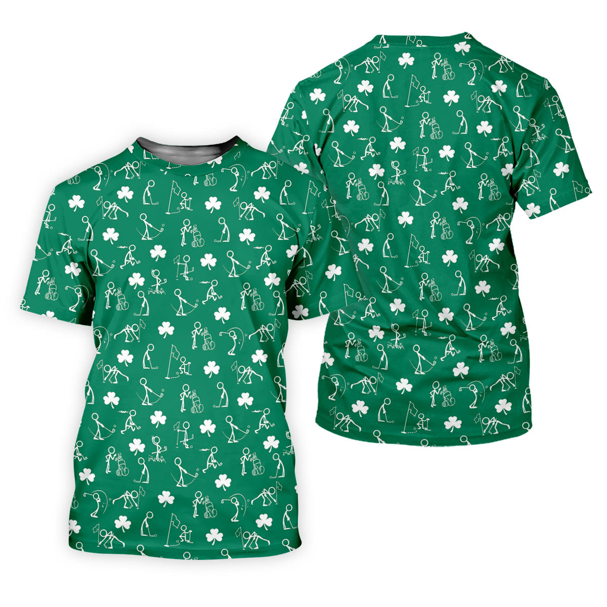 Stick Figure Golf Pose St Patrick's Day Shamrock Green Golf Shirt, Women's Golf Tops, Ladies Golf Polos