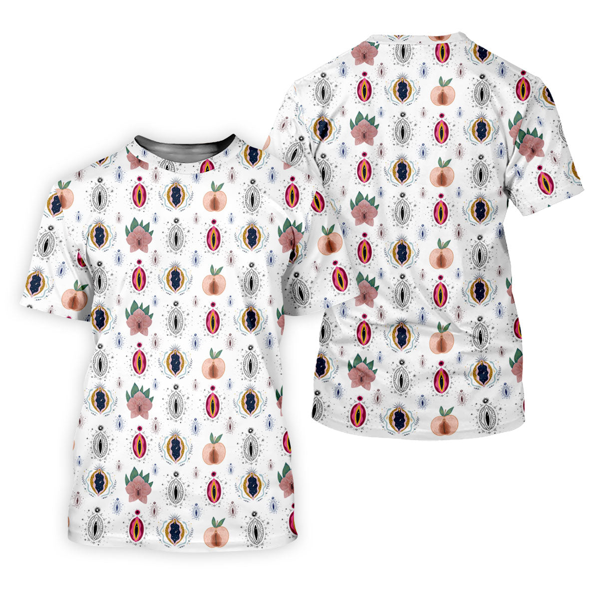 Abstract Peach Botanical Pattern Golf Shirt, Ladies Golf Shirts, Women’s Golf Apparel