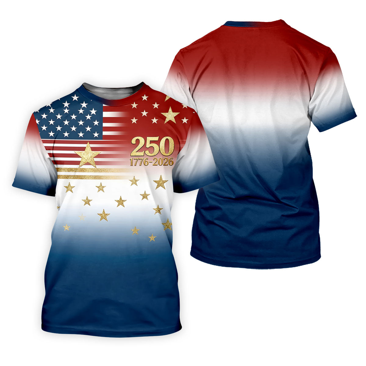 250 Years 1776-2026 Golden Star Golf Shirt For Women, Patriotic 4th Of July Ladies Golf Shirts