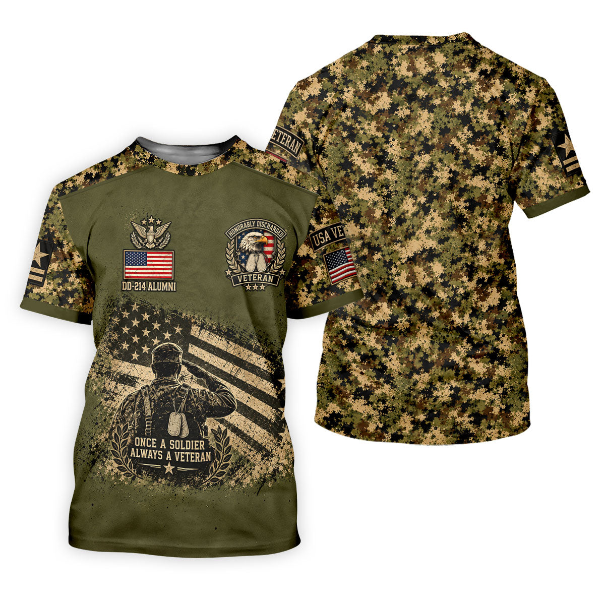 DD-214 Soldier Flag Camo Golf Polo Shirt, Mens Golf Apparel, Veterans Day Golf Shirt