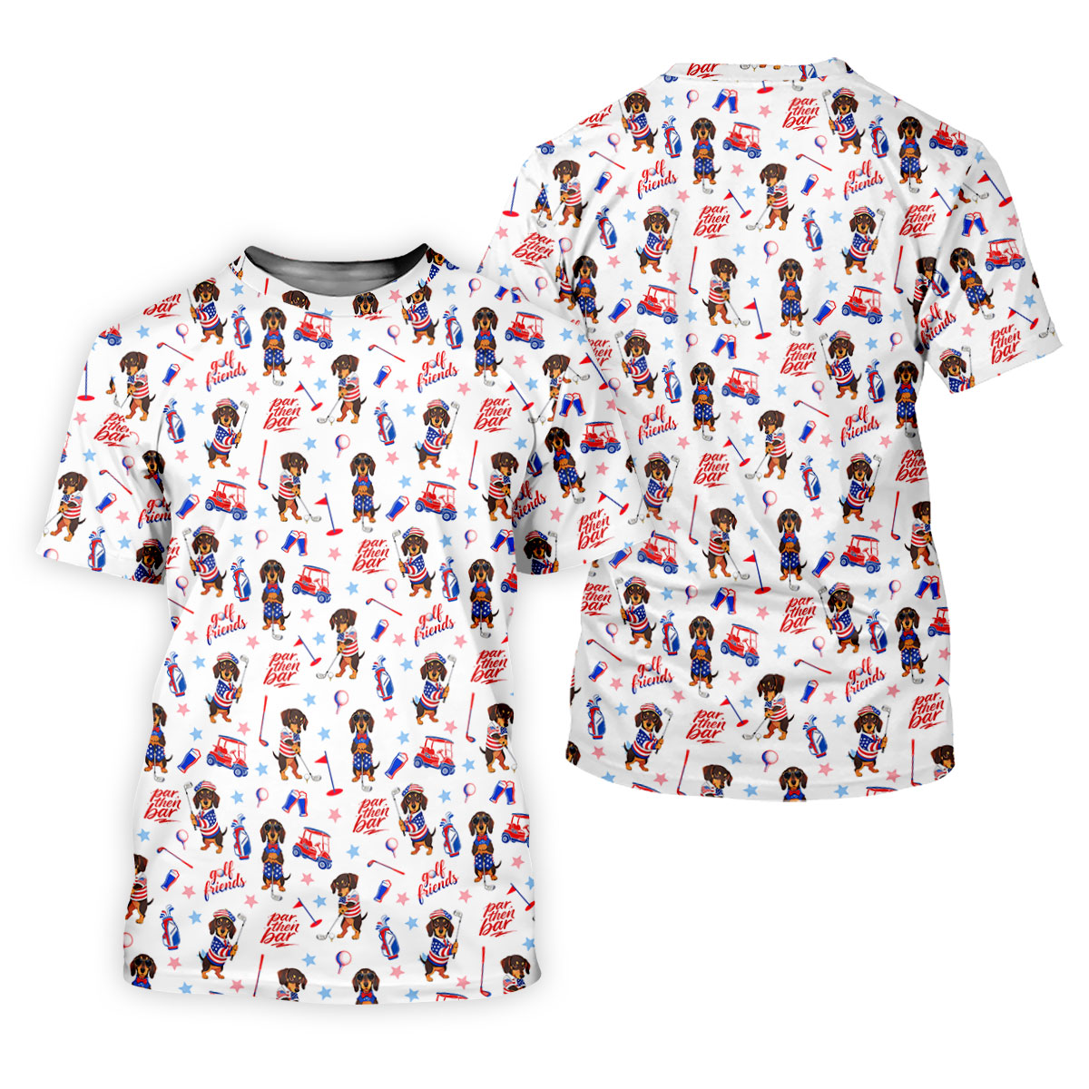 Par Then Bar Cute Dachshund Golf Pose 4th Of July Women Golf Top, 250th Anniversary Patriotic Golf Shirt