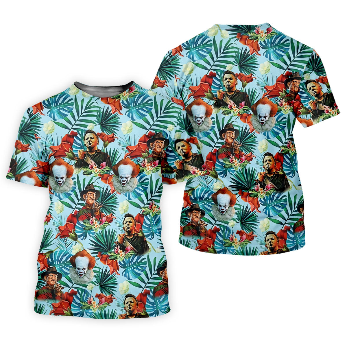 Tropical Horror Character Hawaiian Golf Shirt, Mens Golf Polo, Halloween Golf Shirt