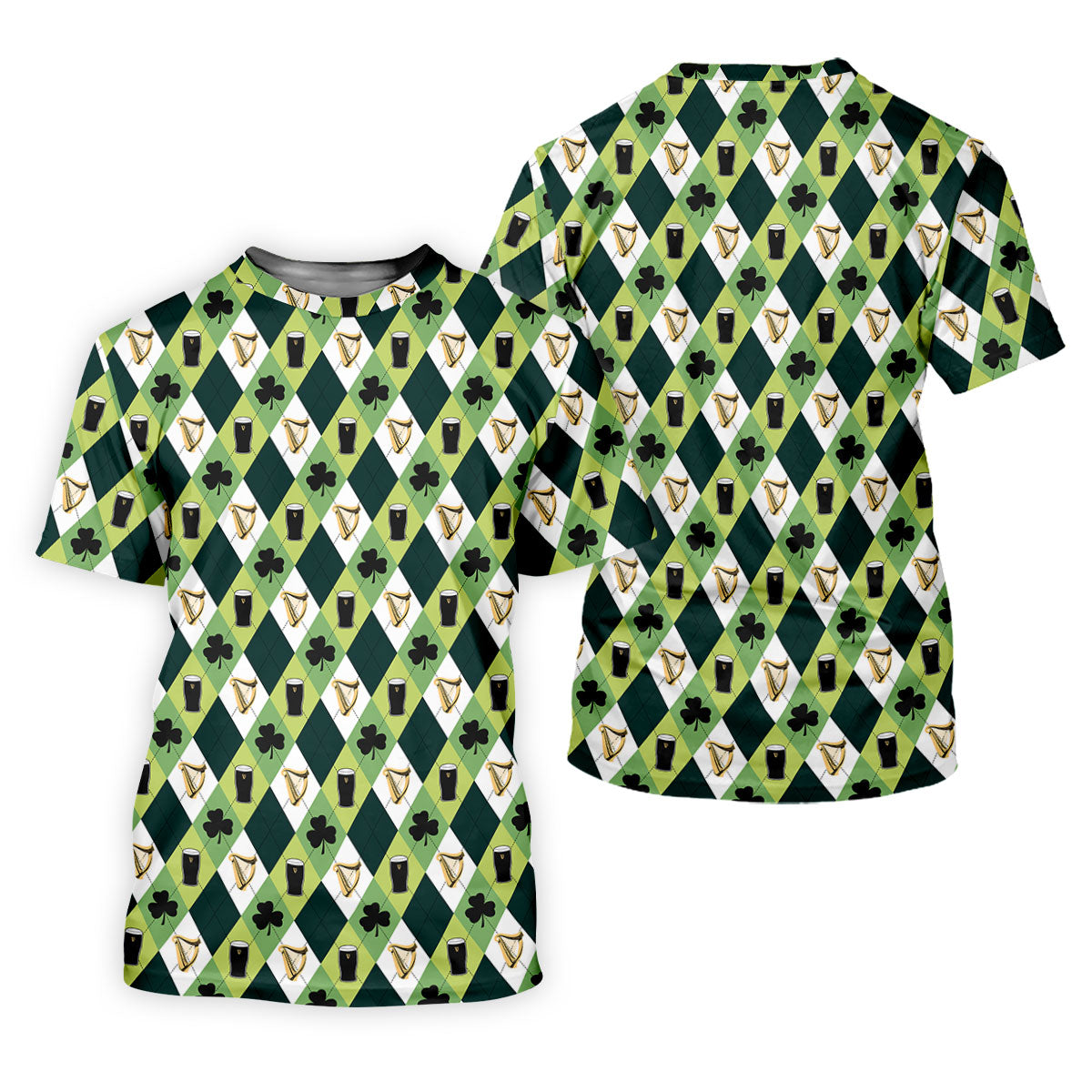 Green And White Argyle Pattern St Patrick's Day Golf Shirt, Women's Golf Shirts, Ladies Golf Polos
