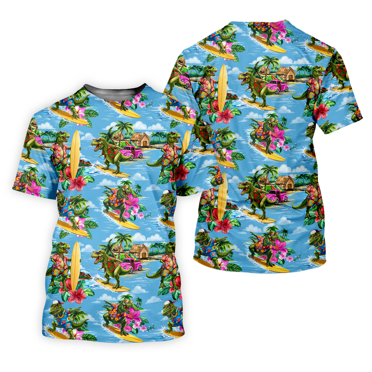 Hawaiian T Rex Surfboard Beach Hawaiian Golf Shirt, Golf Polo For Women, Printed Golf Shirt