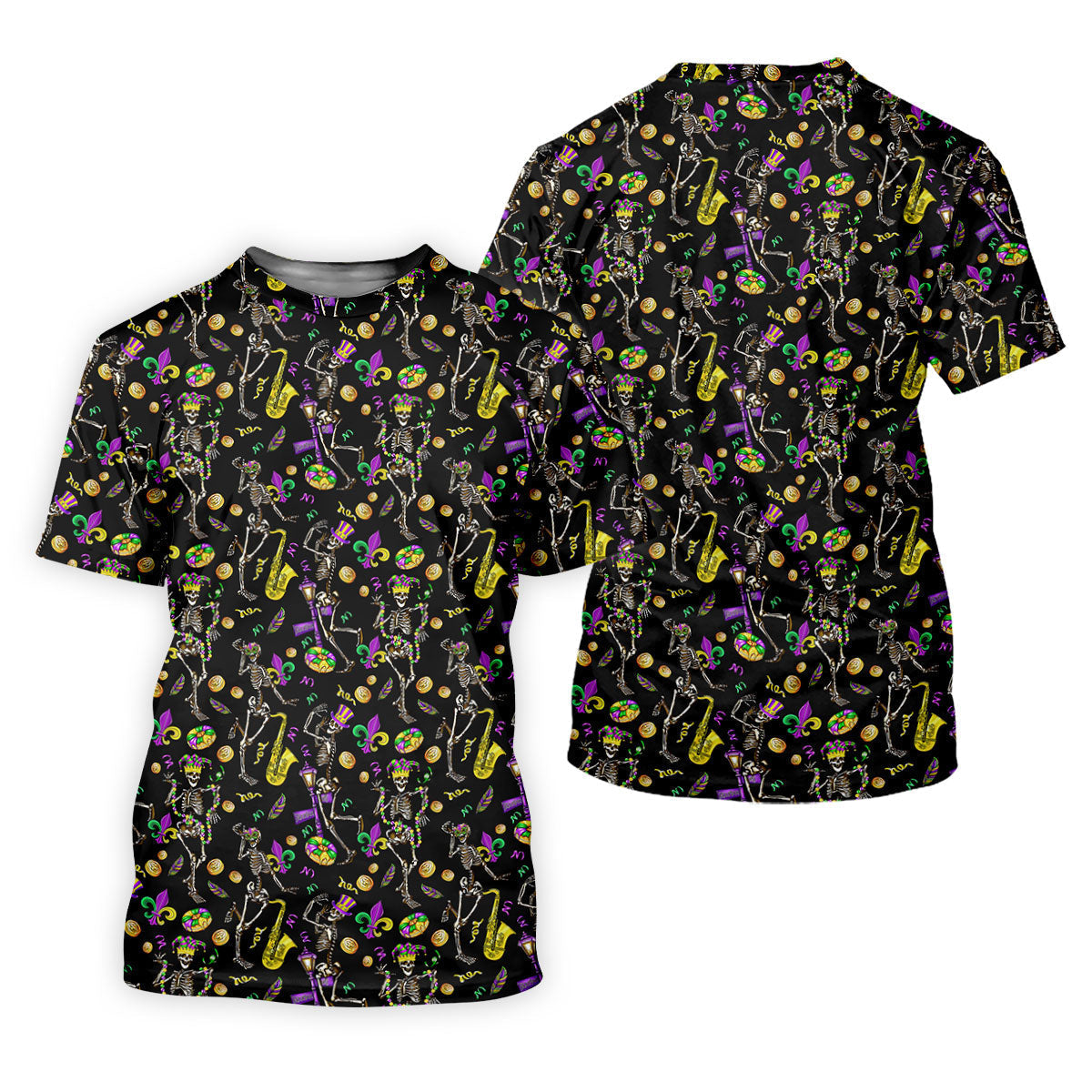 Dancing Skeleton Mardi Gras Fleur De Lis Black Golf Shirt, Women's Golf Tops, Ladies Golf Polos