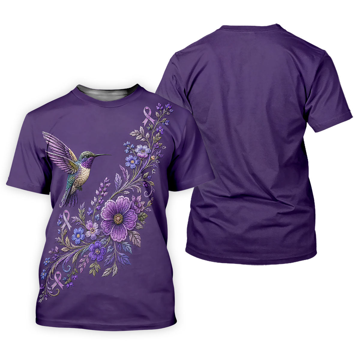 Cancer Awareness Purple Ribbon Floral Polo Shirt, Mens Golf Polo, Golf Shirts For Men