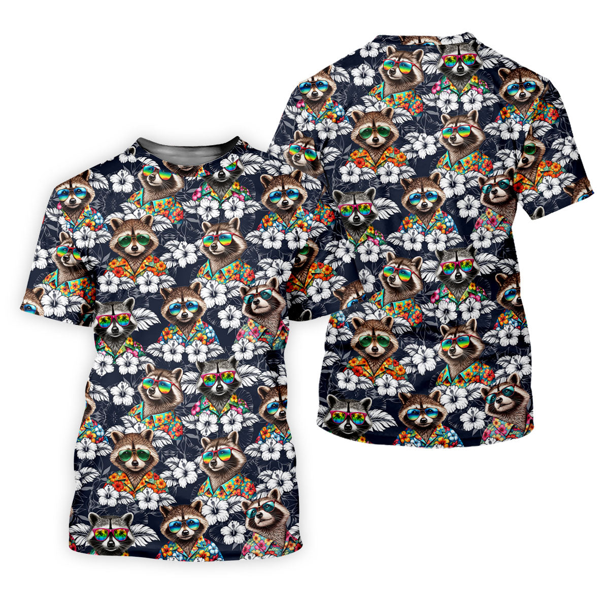 Cool Raccoons in Rainbow Sunglasses Hawaiian Golf Polo, Golf Tops For Women, Golfing Apparel