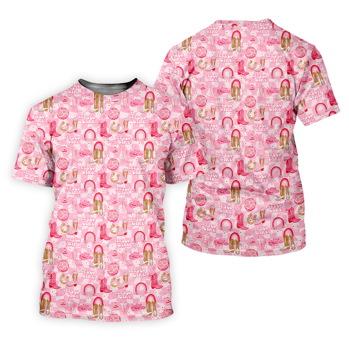 Let's Go Girl Pink Checkered Western Cowgirl Women's Golf Tops, Ladies Golf Polos, Golf Shirt For Women