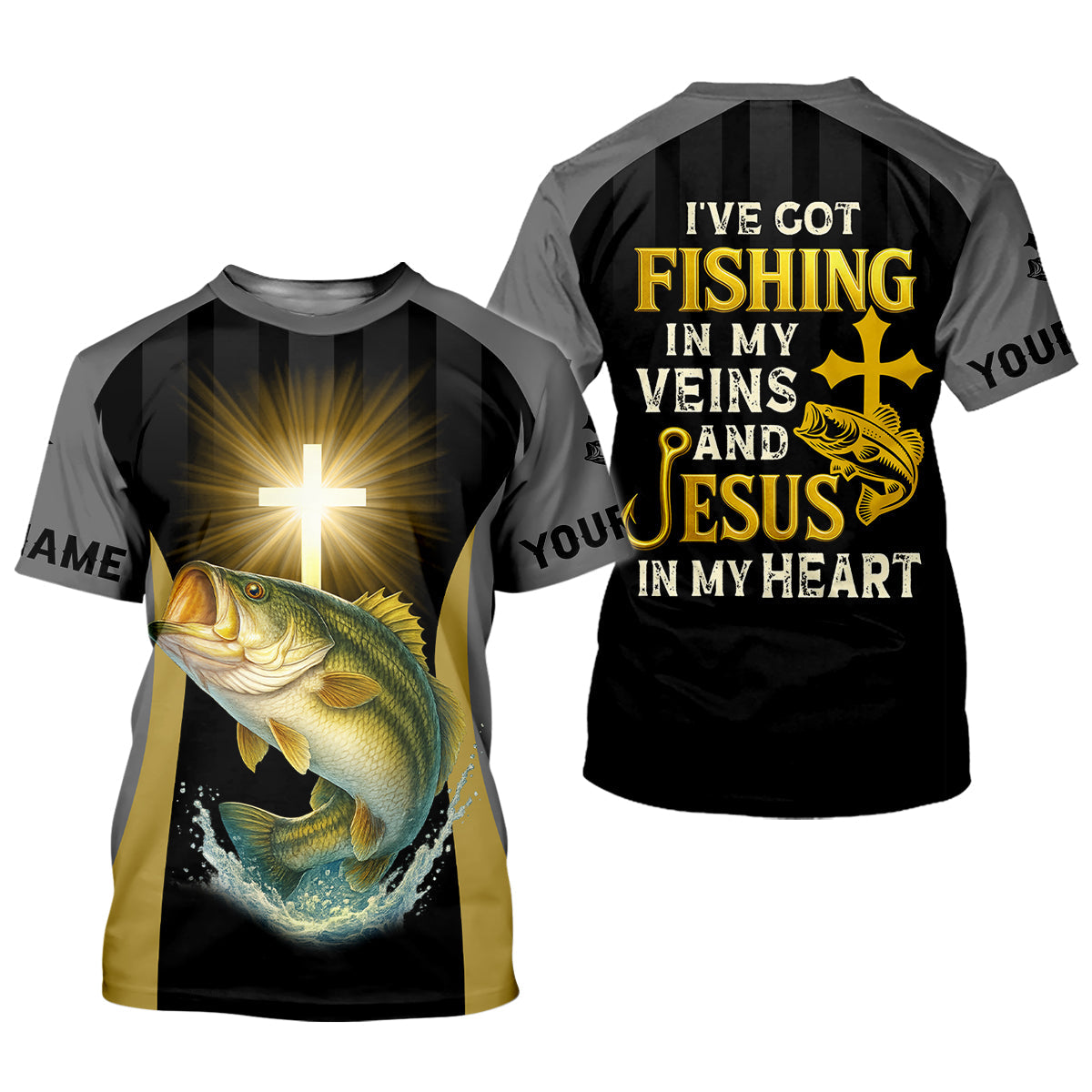 I’ve Got Fishing In My Veins And Jesus In My Heart, Bass Fishing Shirts, SPF Long Sleeve Shirts, Fishing Shirts For Men