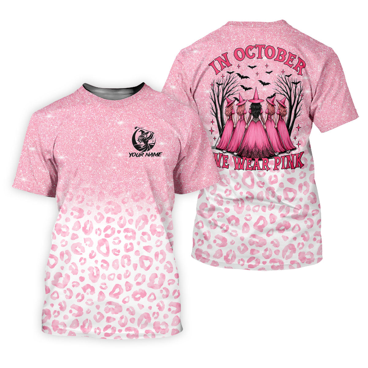 Custom Name In October We Wear Pink Halloween Golf Shirt, Men's Golf Shirt, Hawaiian Golf Shirt