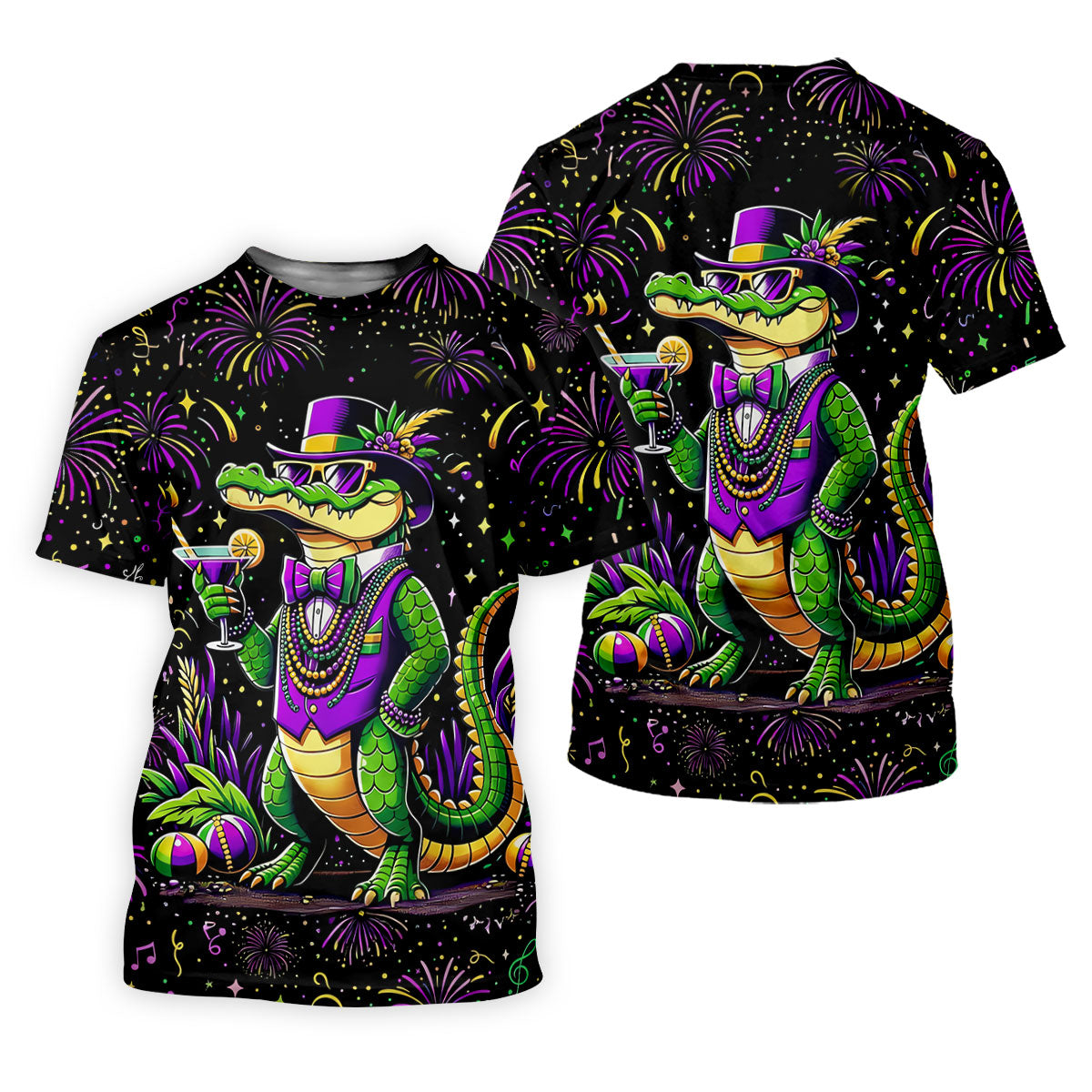 Mardi Gras Aligator Purple Green Gold Confetti Star Women's Golf Shirts, Women's Golf Tops, Ladies Golf Shirts
