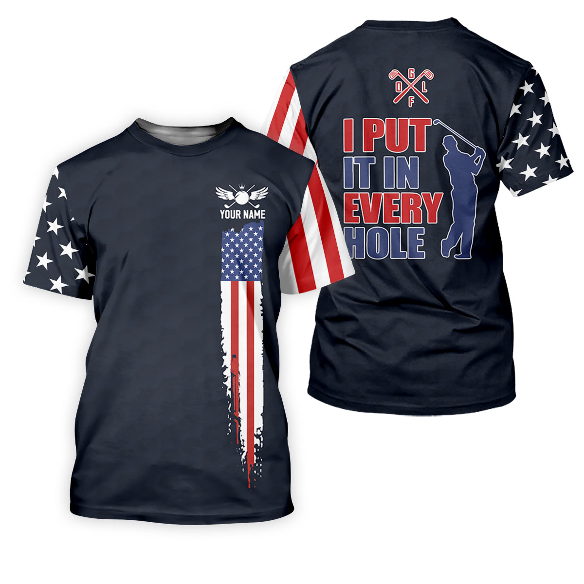 I Put It In Every Hole American Flag Patriot Red White Blue Women's Golf Shirts, 250th Anniversary Ladies Golf Shirt