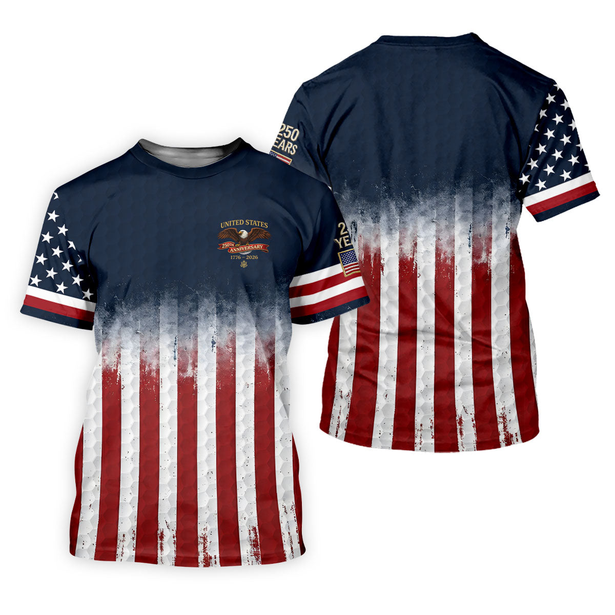 United States 250th Anniversary Distressed Flag Ladies Golf Shirts, Golf Ball Pattern Golf Shirt For Women